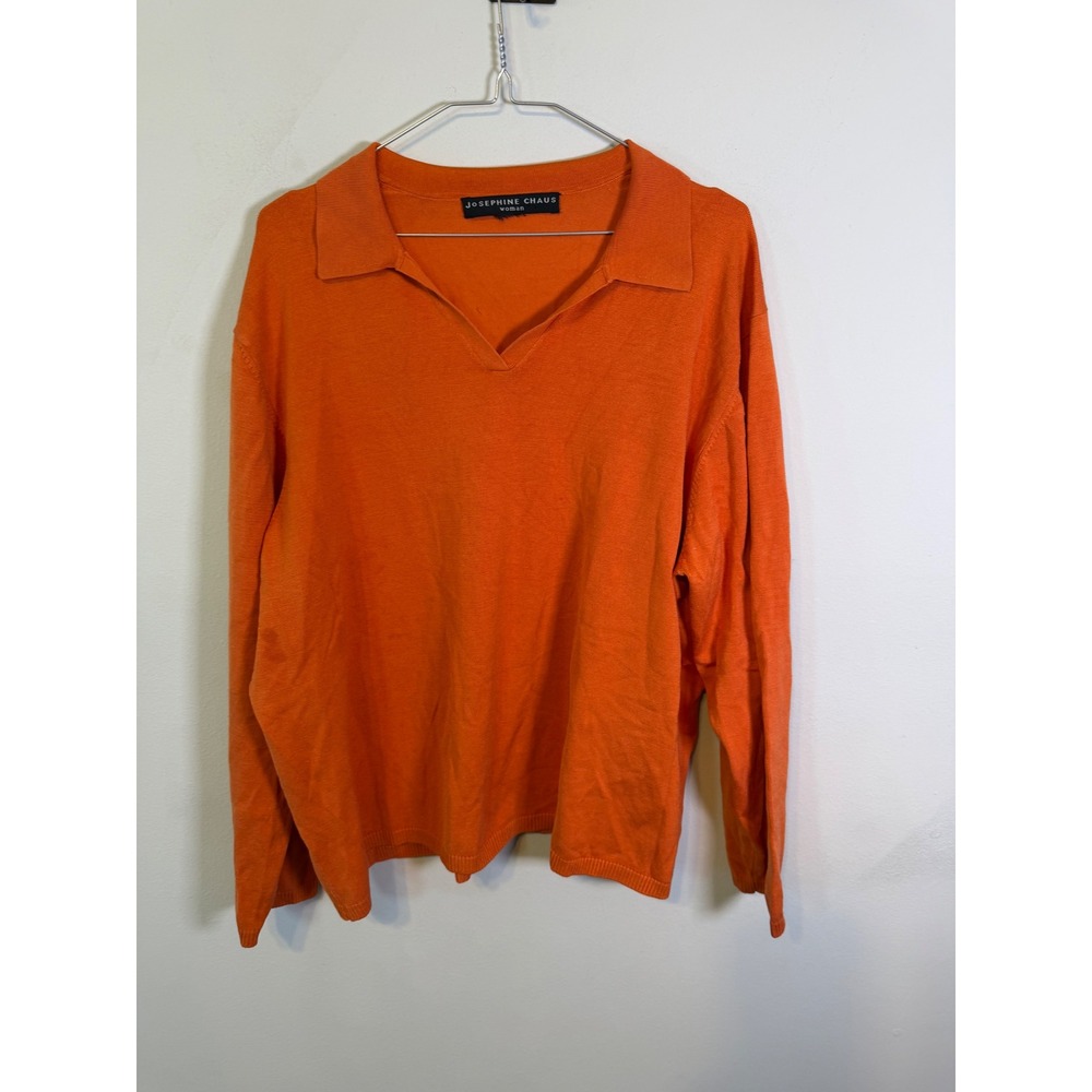 Josephine Chaus Woman Sweater Silk Blend Polo Collar Orange Size XL